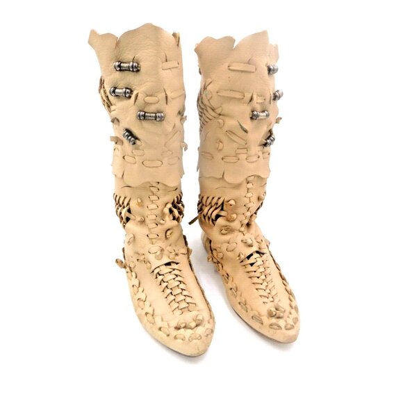 COOLEST Vintage Huarache Boots, Beige, Sz 7 1/2, Slouchy Free People Resemblence - Picture 2 of 7